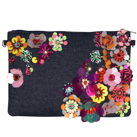 Flower Me Happy Embellished flower clutch-Black