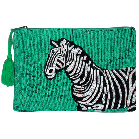 Sunswept Turquoise Zebra Hand-beaded clutch