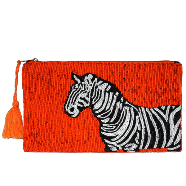 Sunswept Orange Zebra Hand-beaded clutch