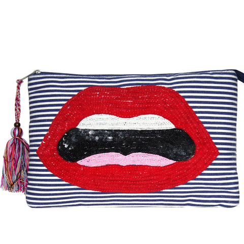 Hot Lips Embellished Beaded Clutch